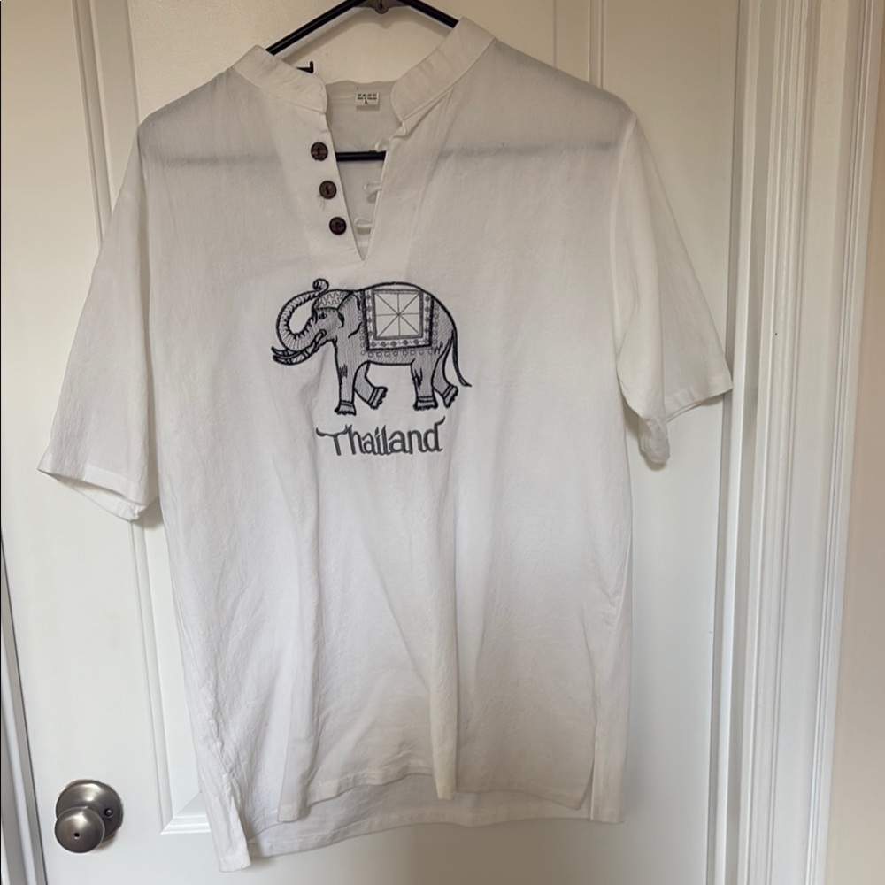Vu White and Black Casual Button Down Shirt